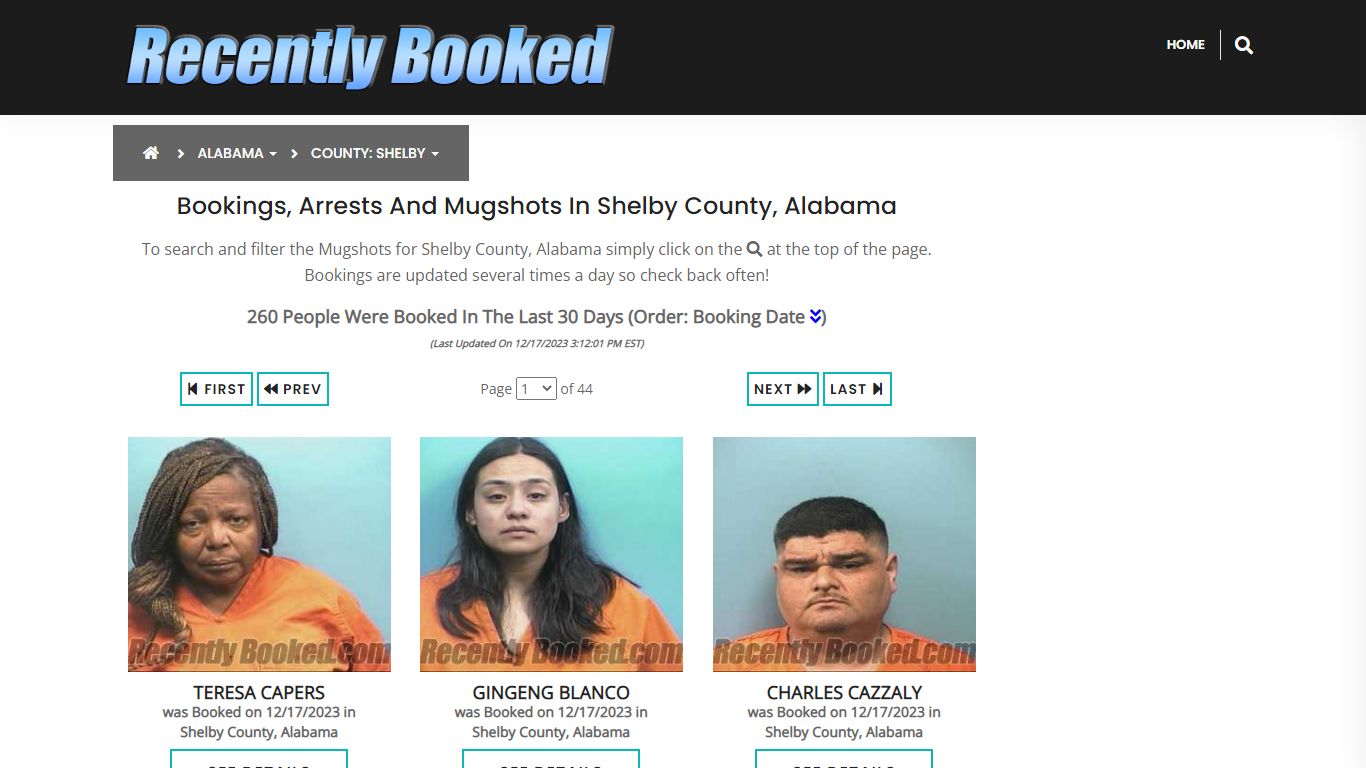 Recent bookings, Arrests, Mugshots in Shelby County, Alabama